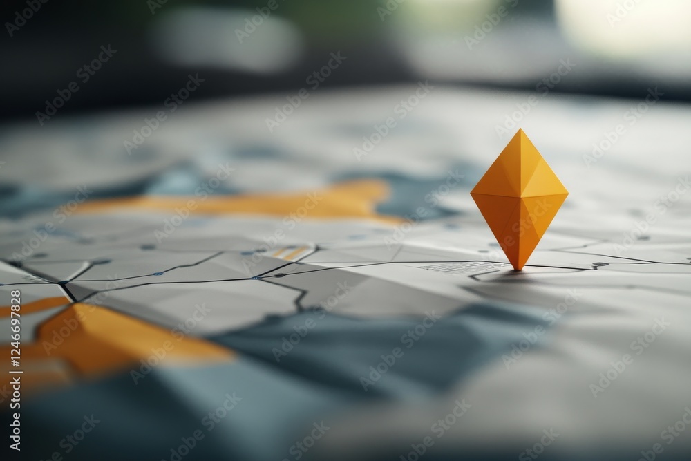 Aufkleber A striking low-poly map showcases a bright location pin, emphasizing precision and clarity in a modern and tech-inspired aesthetic, leaving space for additional text
