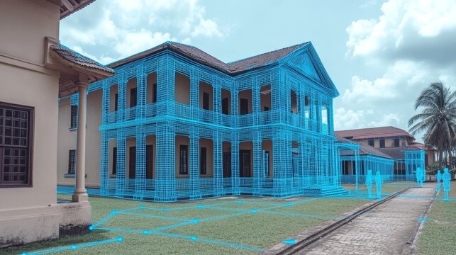 Historic Building Reconstruction, Architectural Digital Blueprint, 3D Wireframe, Lagos, Nigeria