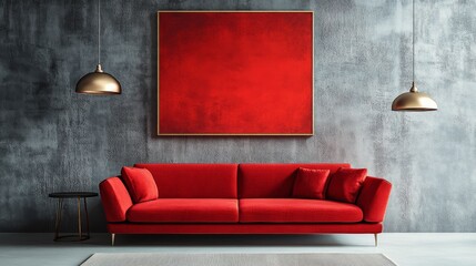 Bright and modern living room featuring an orange sofa and minimalist decor with large windows