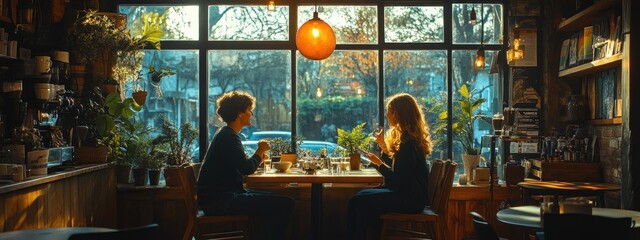 Intimate Discussion Among Friends in Cozy Coffee Shop with Natural Light