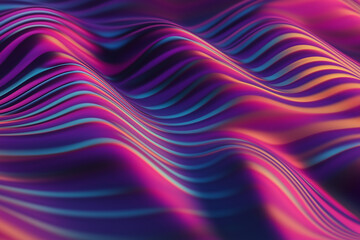 Obraz premium Close up of vibrant neon rainbow wavy lines creating a mesmerizing abstract design with fluid motion and depth