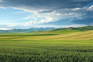 Obraz premium Green meadow with blue sky
