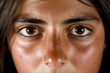 Fototapeta premium A person with a frustrated expression shows tears streaming down their cheeks, emphasizing a moment of stress or disappointment in a close-up setting