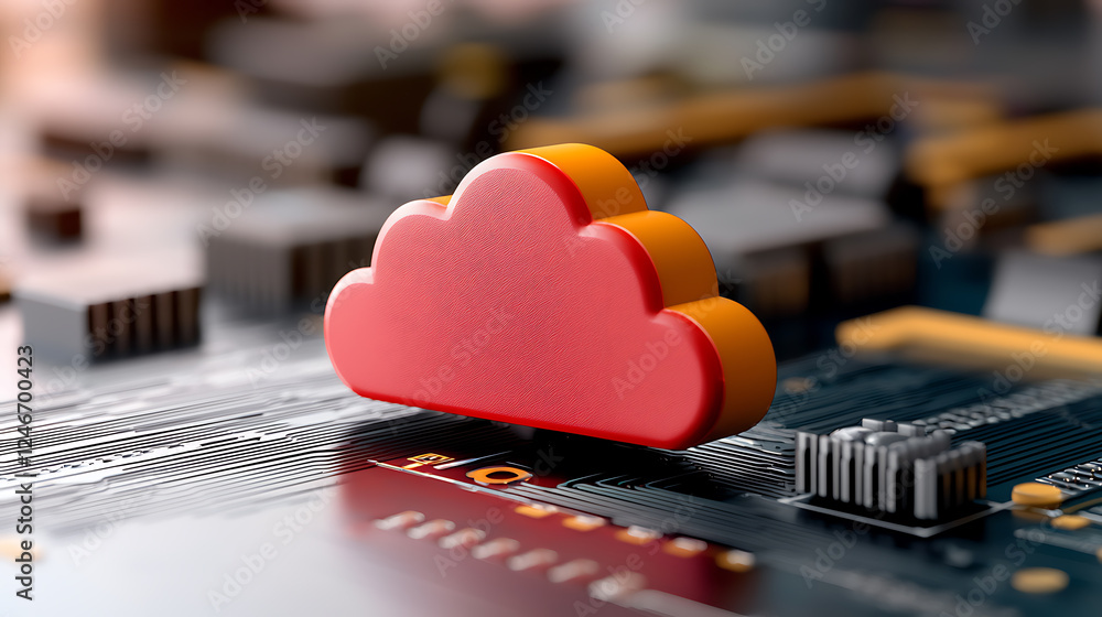 Poster digital cloud technology integration data center illustration high-tech environment close-up view cl