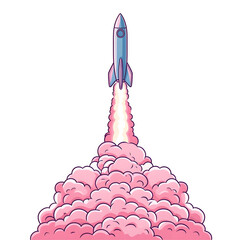 Fototapeta premium Rocket Launching with Colorful Clouds and Bright Flames Below