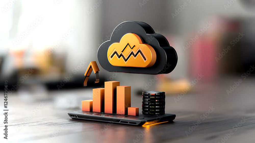 Poster analyzing data trends in cloud computing office environment 3d visualization modern workspace user-c