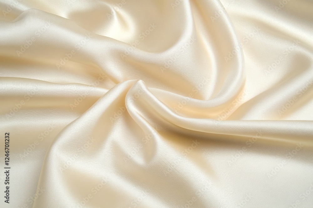 Poster beige satin fabric flows gracefully, with soft lighting enhancing its smooth texture and luxurious s