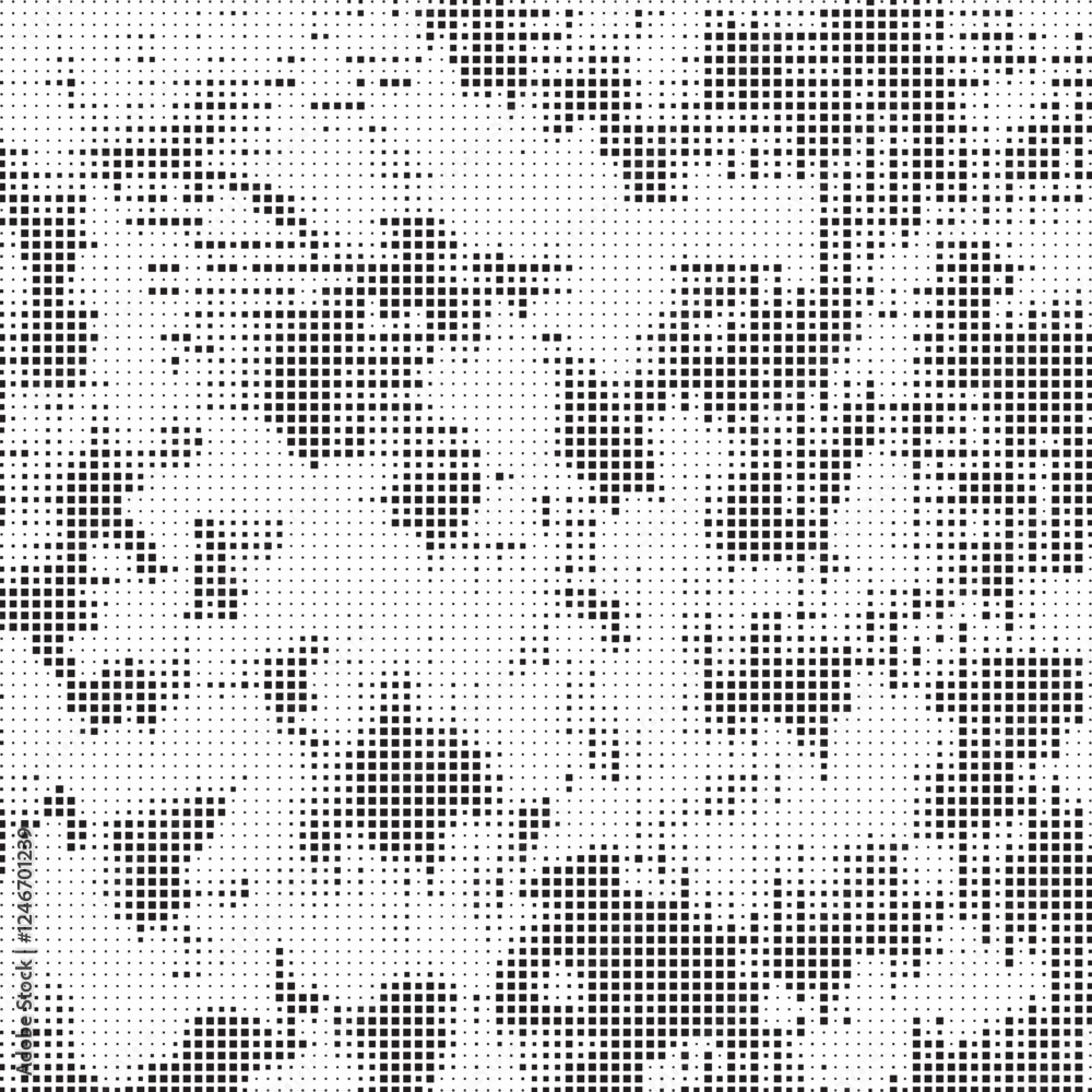 Aufkleber Grunge halftone background with square dots. Black and white dots grunge effect background. Vector abstract overlay. Grunge halftone black dots texture background.