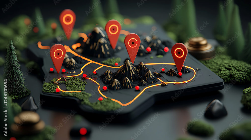 Poster innovative mapping techniques for adventure planning virtual environment digital design detailed vie