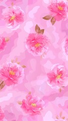 A vibrant pink floral pattern featuring soft watercolor-style flowers against a light pink background.