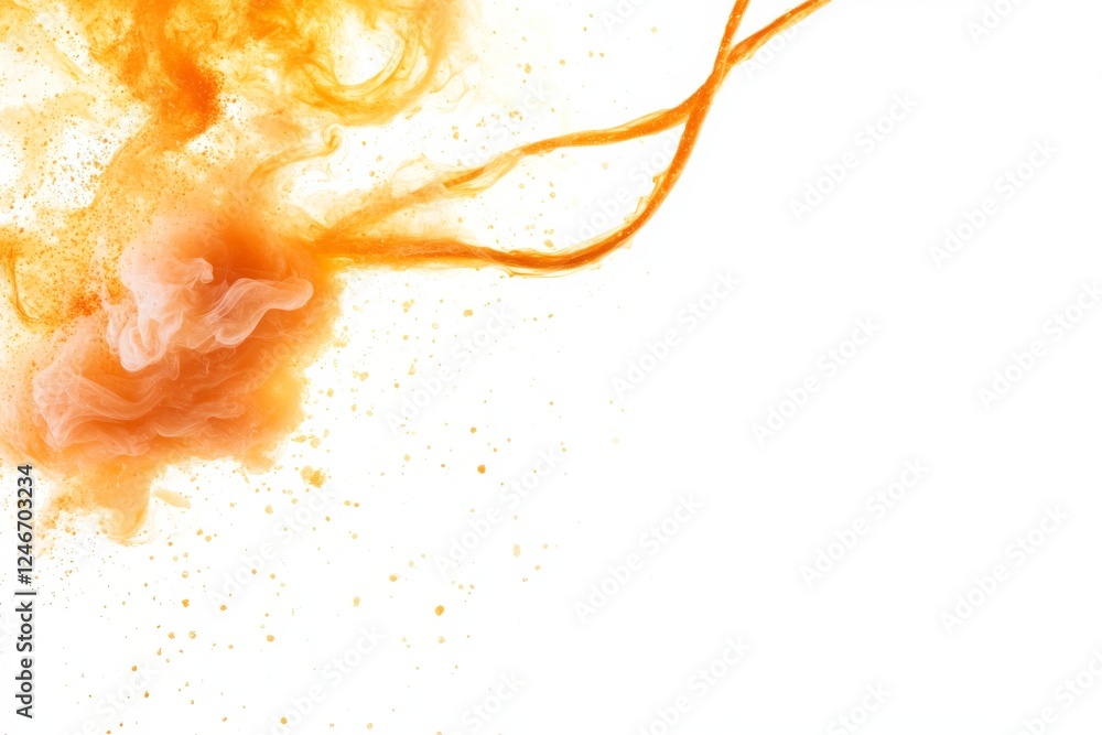 Fototapete A realistic flame exhibits vibrant orange and yellow hues with curling edges against a transparent backdrop, offering a dynamic visual and ample space for text