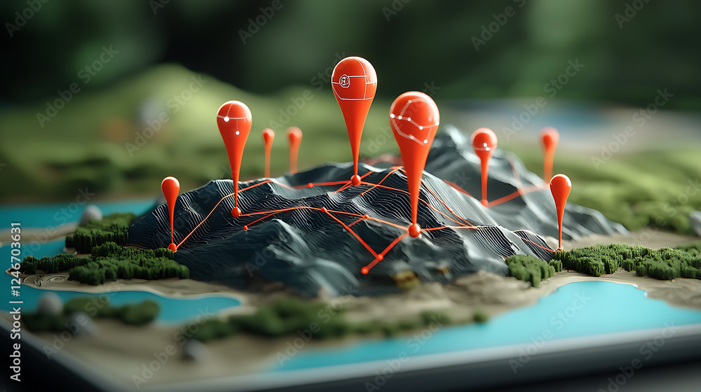 Poster geospatial data visualization mountain terrain 3d map representation nature aerial view technology i