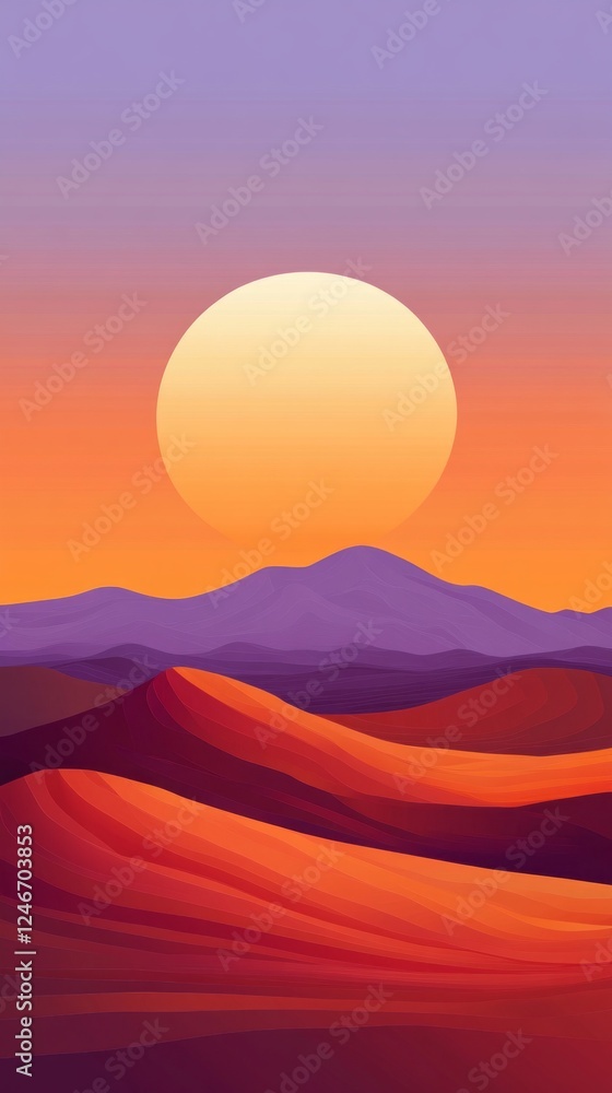 Aufkleber golden rays illuminate the red dunes of the saharan desert as the sun sets, casting soft shadows tha