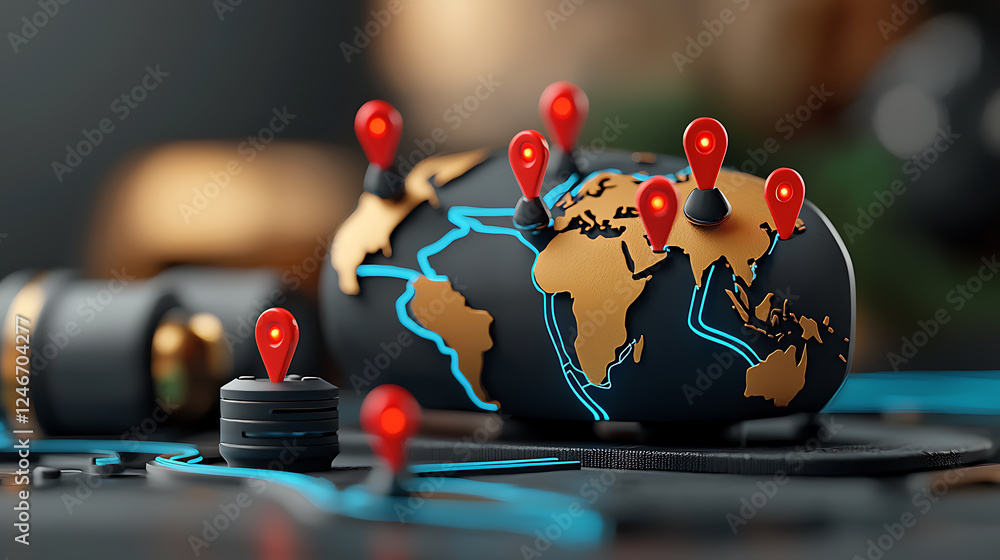 Poster global digital mapping strategy business insights infographic display creative workspace close-up ge