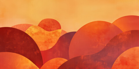 A deep sunset orange background with abstract shapes layered on top in various textures. This rich and layered design evokes feelings of warmth and excitement, ideal for event branding or creative