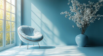 Minimalist Light Blue Interior with Soft Shadows and Natural Light for Product Presentation