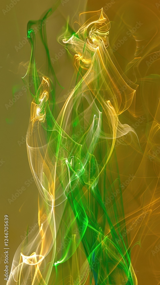 Poster a captivating blend of colorful smoke trails, creating an ethereal and abstract figure with flowing 