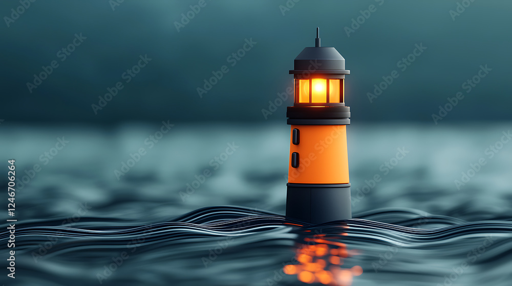 Poster illuminated lighthouse floating on calm waters at dusk maritime photography in serene environment ca
