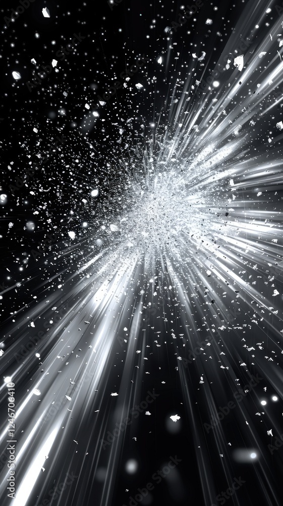 Poster a dazzling burst of light and particles, creating a captivating atmosphere of energy and motion in a