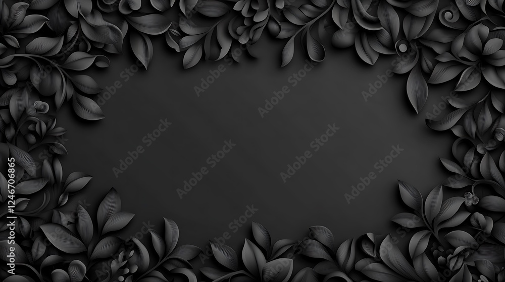 Wall mural Dark floral frame, blank space, elegant background, design template