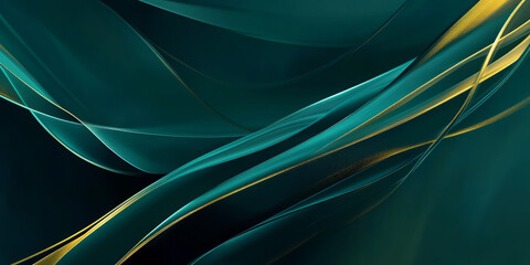 Fototapeta premium A deep and rich abstract background in shades of emerald green and teal, with accents of gold. The elegant design conveys sophistication, ideal for luxury branding, fine art visuals, or high-end
