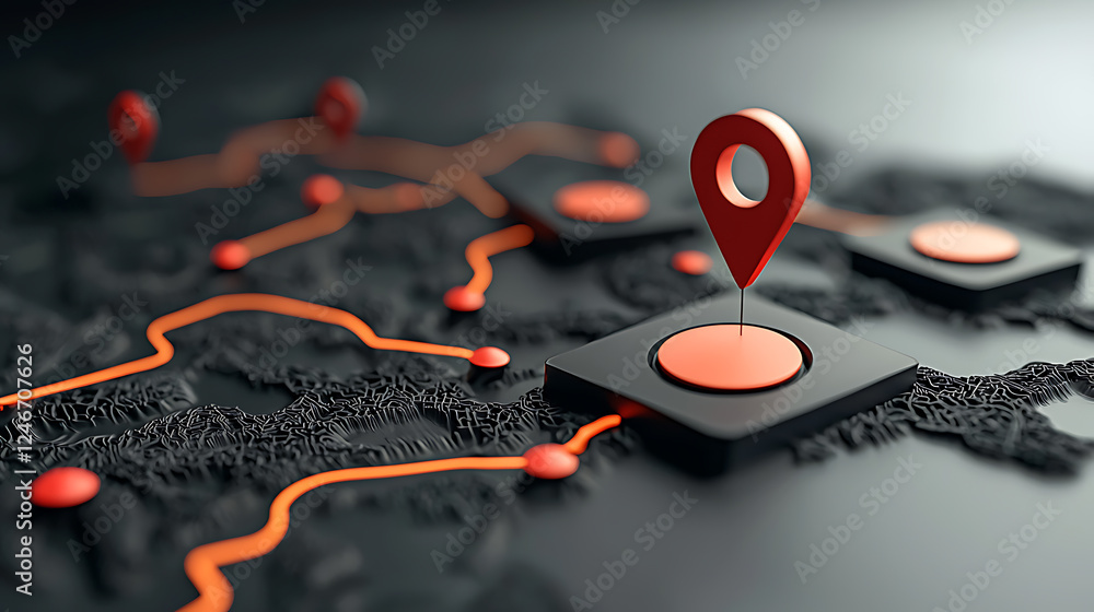Poster navigating digital landscapes map location markers highlighting pathways geographical insights infor