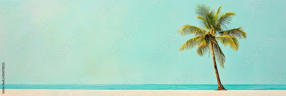 Aufkleber tropical beach with coconut palm tree and turquoise water creating a serene atmosphere for relaxatio
