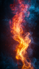 Fototapeta premium Dynamic Flow of Orange and Blue Flames with Glowing Smoke