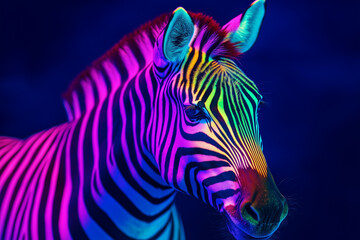 Fototapeta premium Portrait of vibrant zebra on black
