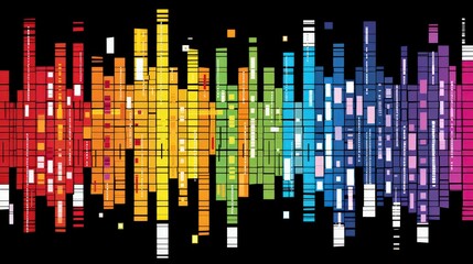A vibrant soundwave graphic displaying a spectrum of colors, symbolizing music, sound, and creativity against a black background.