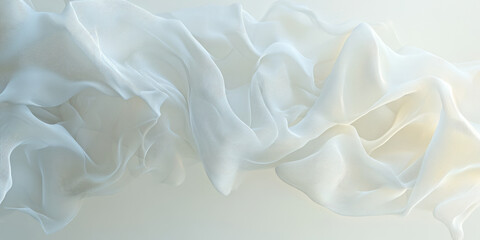 Obraz premium A soft, ethereal white background with delicate wisps of light swirling in a dreamy pattern. The flowing texture gives the backdrop a sense of calm and serenity, perfect for wellness websites,
