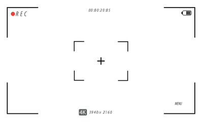 Video camera viewfinder . Video filming screen vector template. Camera display full hd format. Vector