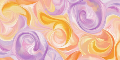A seamless background of abstract swirls in peach fuzz, sunshine yellow, and lilac, offering a soft, uplifting atmosphere with vibrant accents.