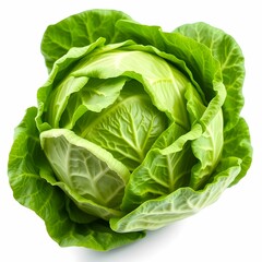 Fototapeta premium Cabbage, green vegetable, whole head, fresh produce, crisp leaves, organic food, macro photography, white background, vibrant color