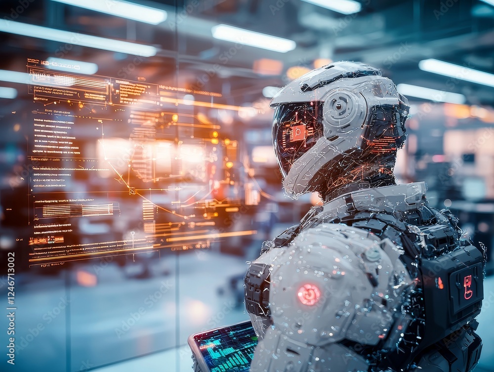 Aufkleber a man leverages ai technology and smart robotics in the realm of science to support stock investment