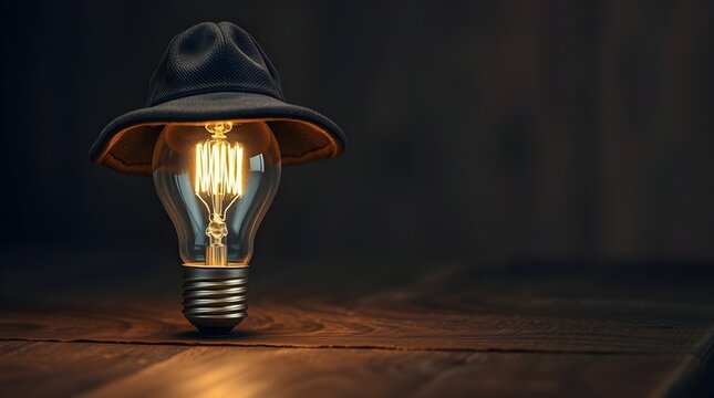 a light bulb with detective hat, concept of problem solving and cracking code, large space for copy