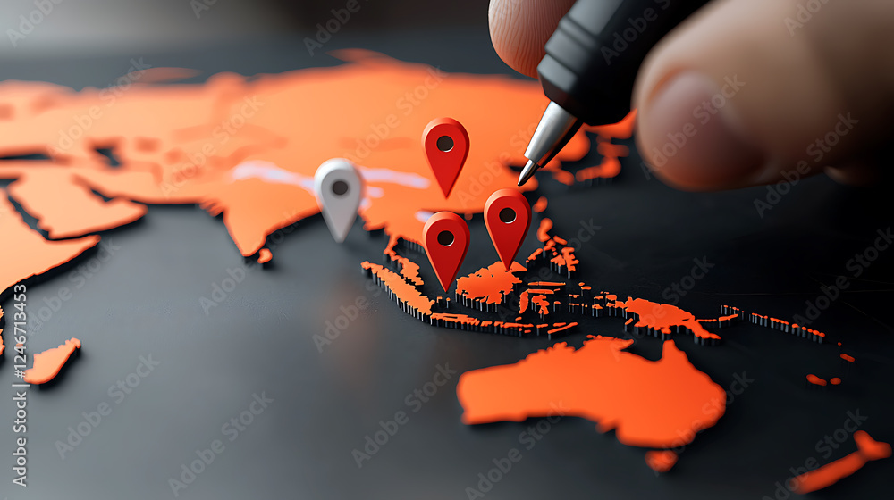 Poster mapping global locations identifying key points of interest southeast asia infographic digital map a