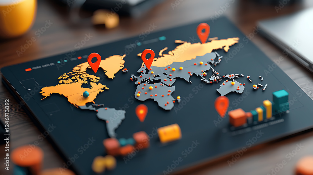 Poster global business mapping strategies remote collaboration infographic visuals contemporary workspace i