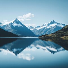 Naklejka premium Serene mountain lake reflection.