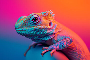 Fototapeta premium Close up of iguana with vibrant light