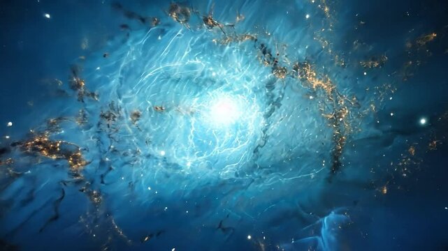Underwater world map with bubbles in a glowing blue ocean at night