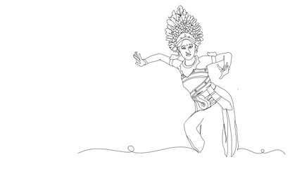 Traditional balinese dance line art illustration. Illustration of balinese woman in traditional clothing.