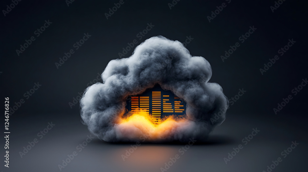 Poster dynamic soundwave visualization in a dramatic cloud formation digital art studio environment close-u