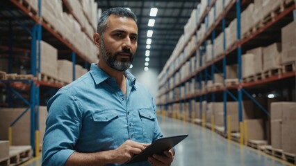 Arab Logistics Manager in Modern Warehouse for Supply Chain and Business Content