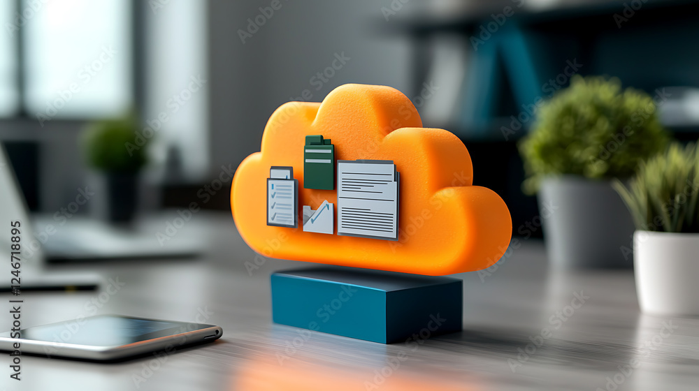 Poster cloud computing concept model for digital data storage modern office environment 3d visualization cl