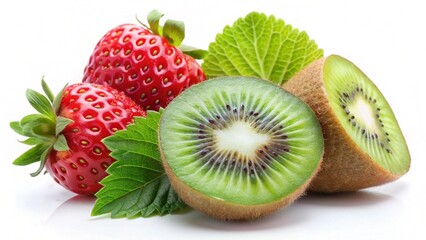 kiwi and strawberries on white background