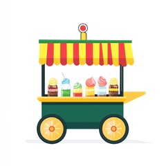 Colorful dessert cart with drinks and pastries