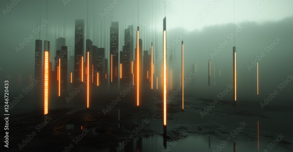Poster smart city with abstract lines and dots connected by gradient lines, symbolizing big data connection