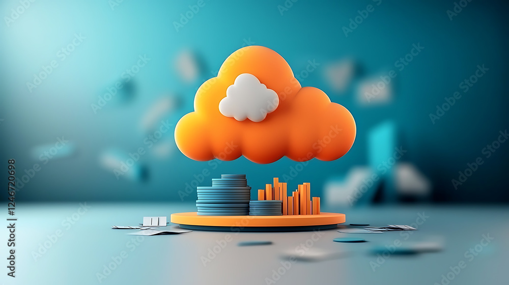 Poster data visualization cloud concept digital workspace 3d graphics modern environment abstract viewpoint