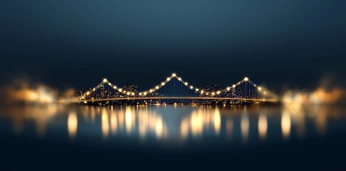 Fototapeta premium Abstract smart city lights illuminate the night, casting a glow on the river bridge, seamlessly integrating network connectivity and advanced technology for modern telecommunications